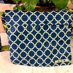 EUC Ju-Ju-Be Blue and Green Geometric Messenger Style Diaper Bag